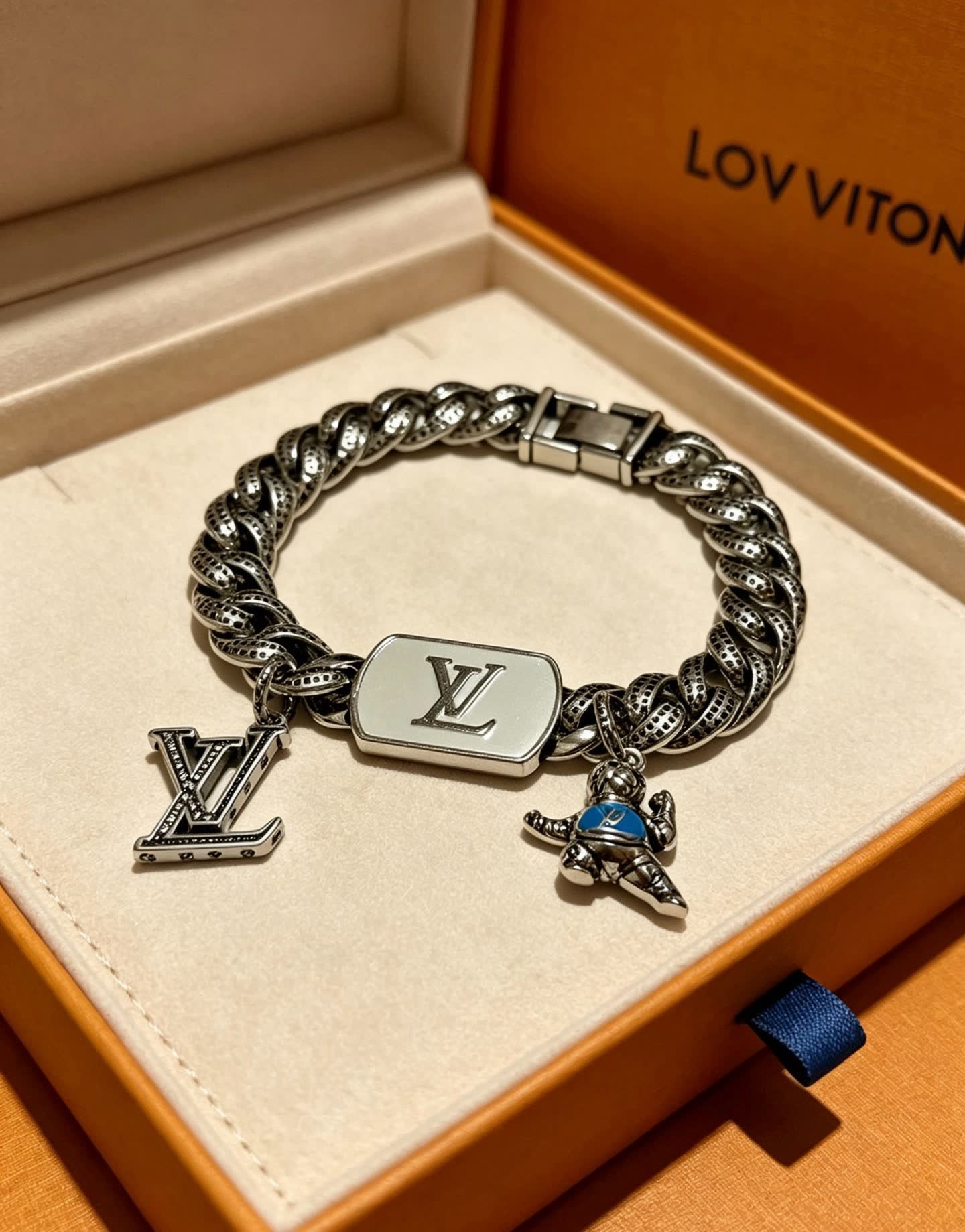 Louis Vuitton Silver Tone Bracelet with Charms
